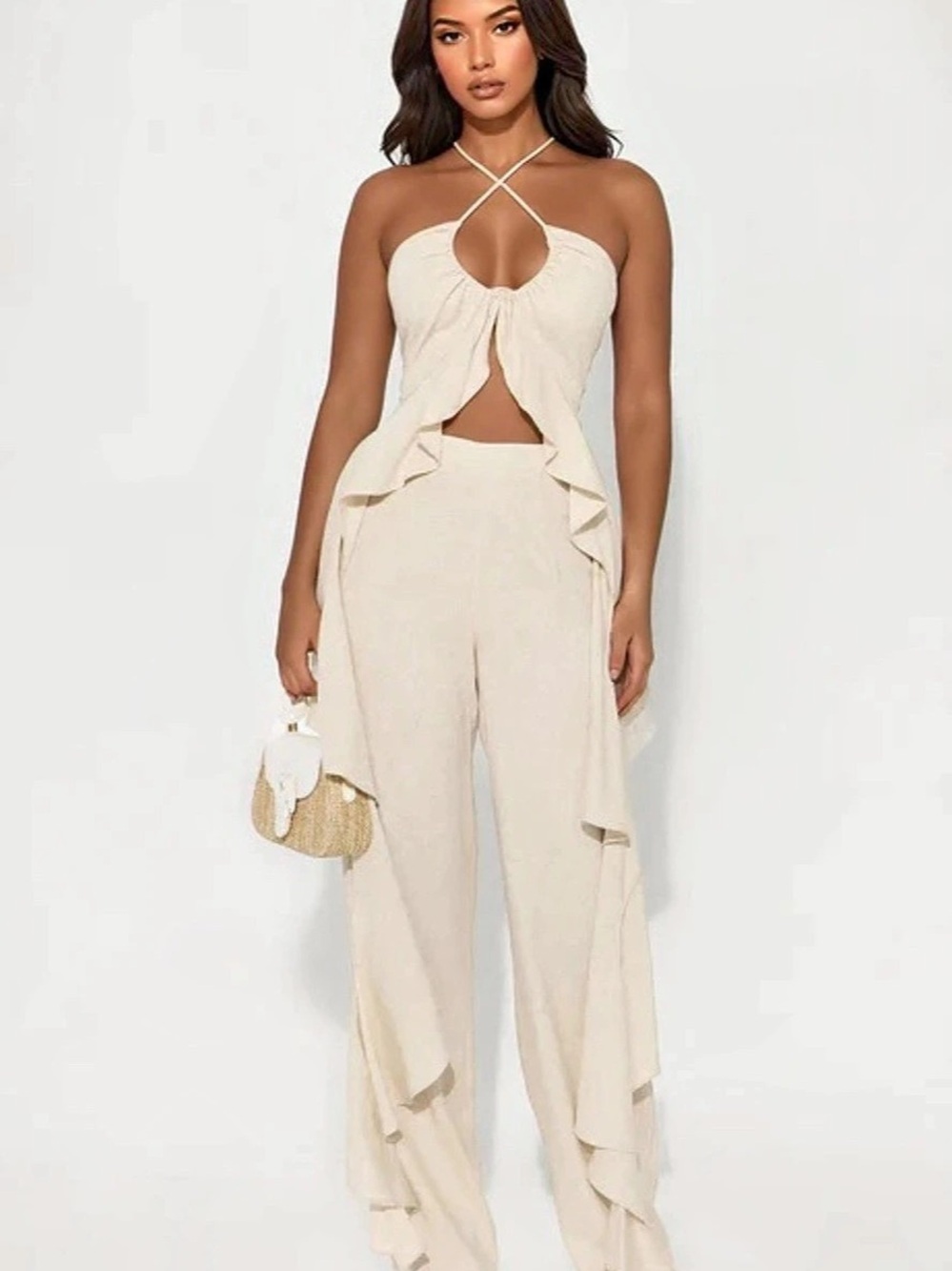 Fashion Nova Cream Halter Set
